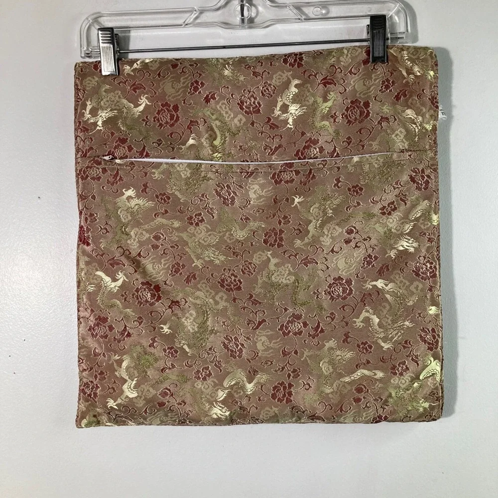 Vintage‎ Thai Silk Dragon Floral Zip Pillow Cover 15